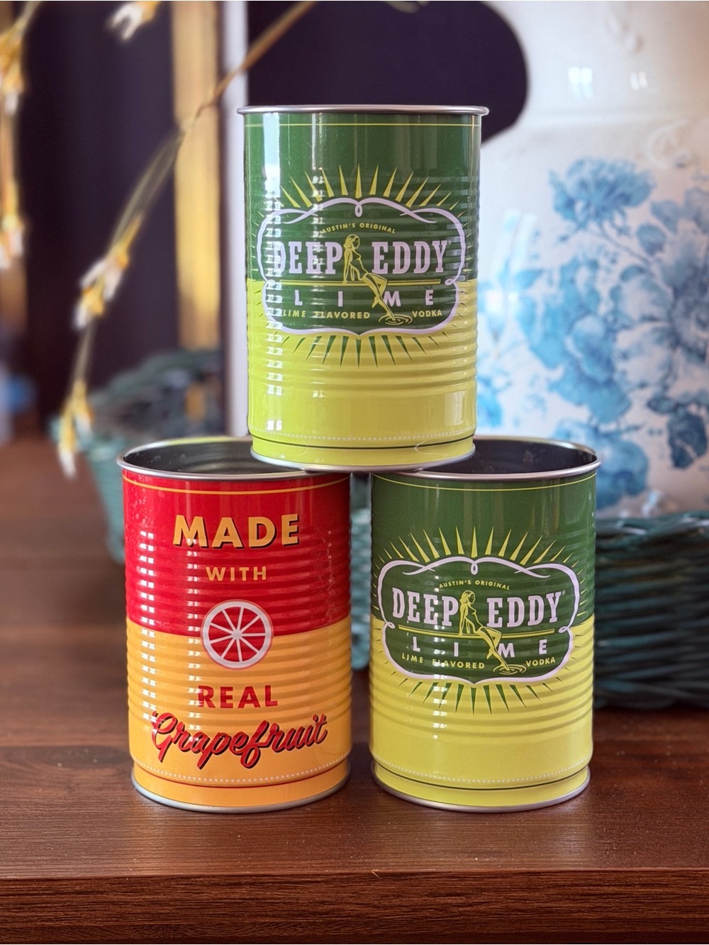 Deep Eddy Vodka 3 Tin Can Drinking Cups-Lime and Grapefruit